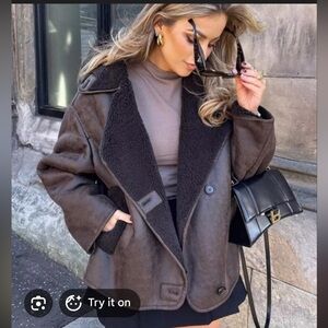 Zara Dark Brown Shearling Jacket